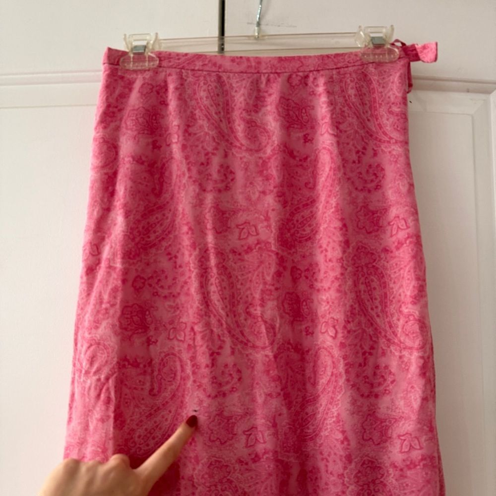 Vintage 90s Y2K Talbots Pure Silk Pink Paisley A-Line Midi Skirt - Picture 6 of 7